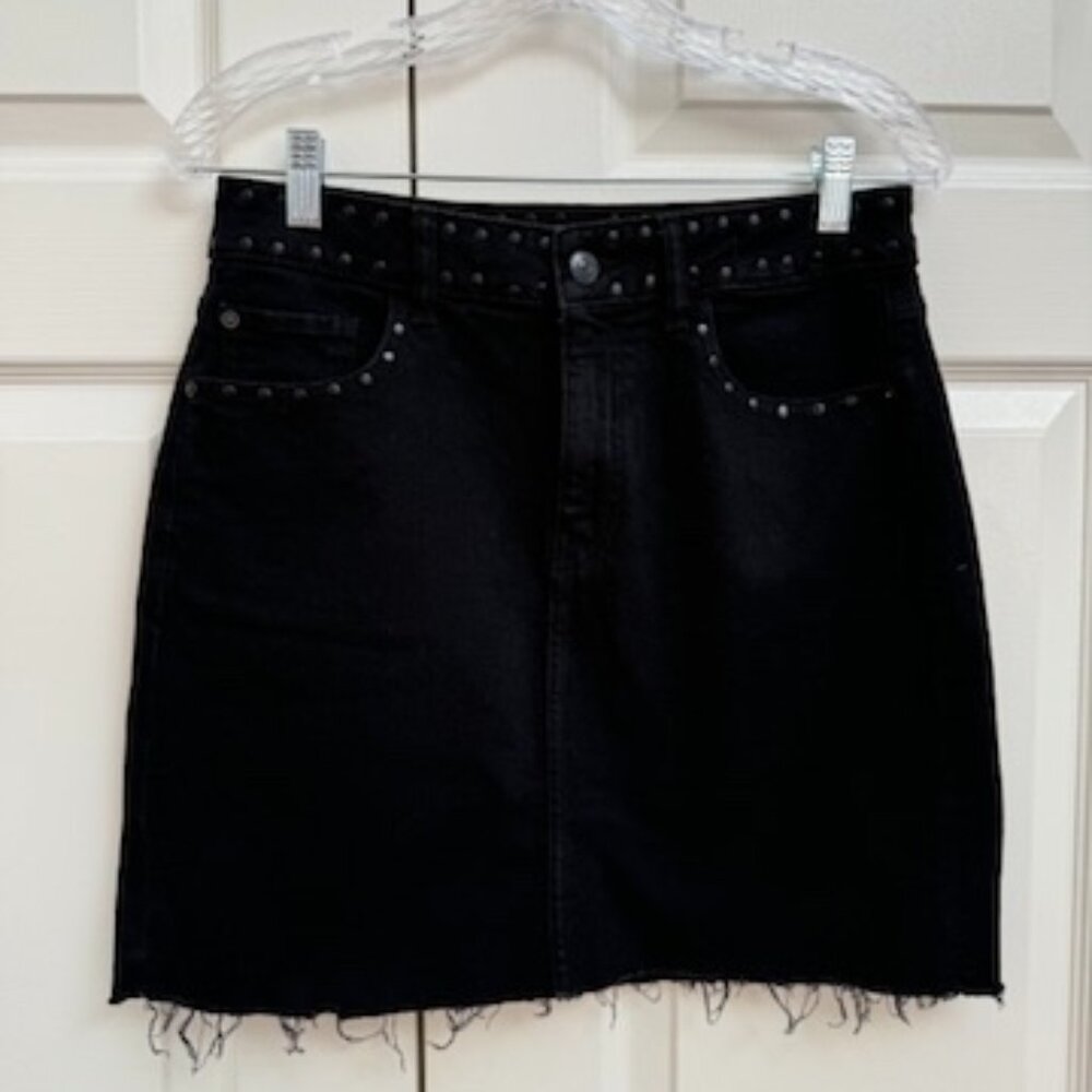 M1858 Black Studded Denim Mini Skirt Size L